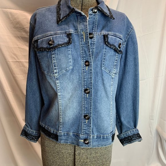 V. Cristine Black Lace Denim Jacket - Picture 3 of 14